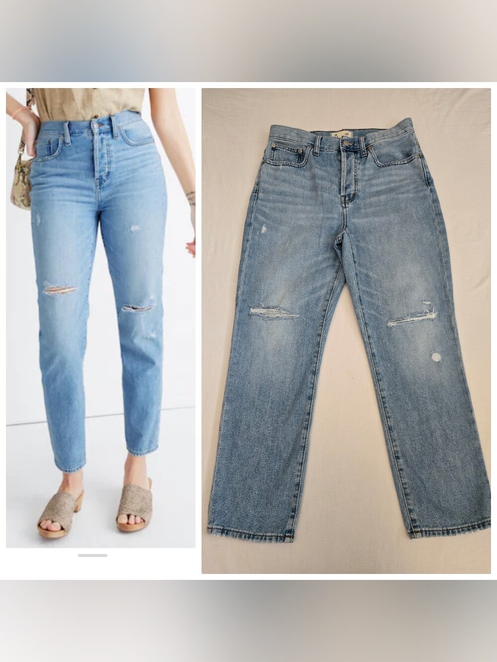Madewell The Perfect Vintage Crop Jean Jeans Blue Wash Distressed Button Fly 28